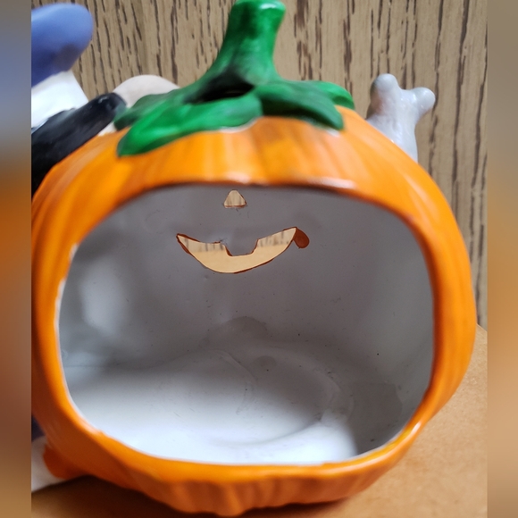 Vintage 90s Halloween Cute Witch Cat Kitty Mouse Pumpkin Tea Light Candle Holder - Picture 15 of 16